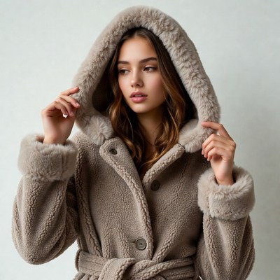 Young woman in fur hooded coat
