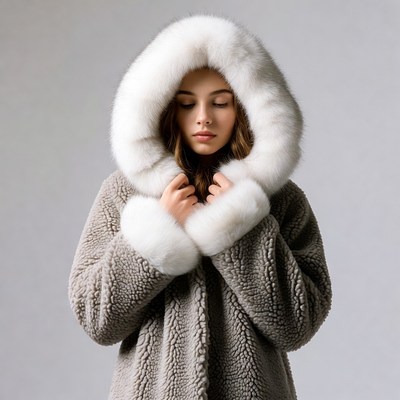 Girl in white fur hooded coat