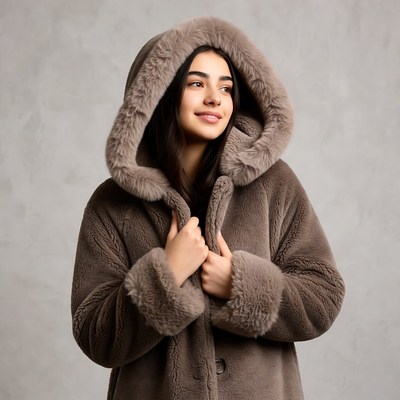 Woman in fur hooded coat