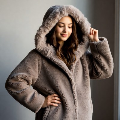 Woman in gray fur hooded jacket