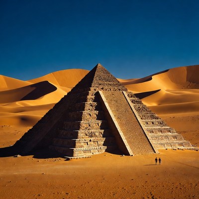 Pyramid with Two People in Desert