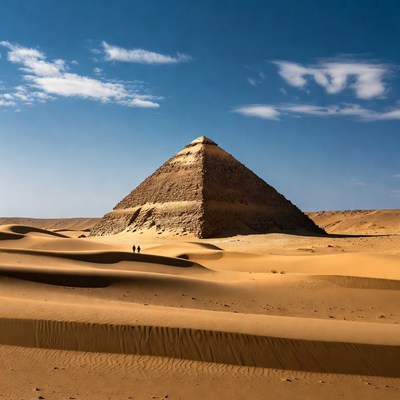 Two people standing before Giza Pyramid