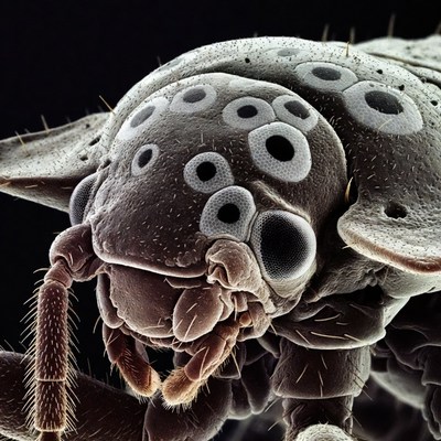 Macro closeup of silverfish head