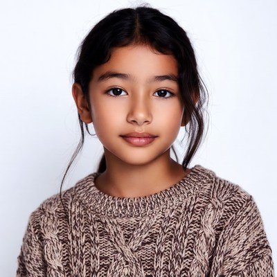 Asian girl in cable knit sweater