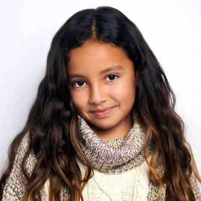 Smiling mixed-race girl in sweater