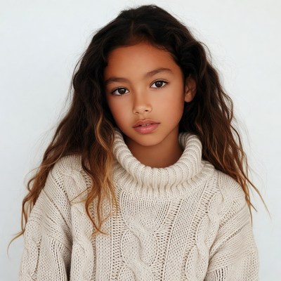 Girl in white turtleneck sweater