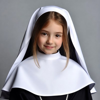 Young girl in white nun habit