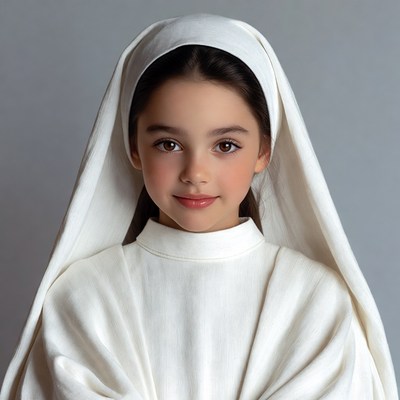 Young girl in white nun habit