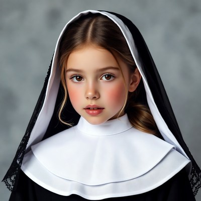 Young girl dressed as nun