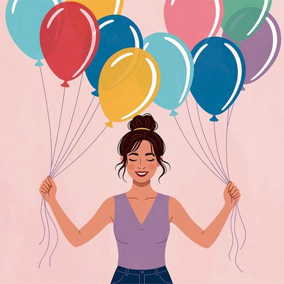 Woman holding colorful balloons