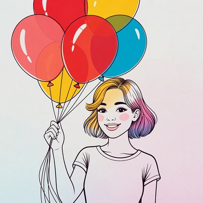 Girl holding colorful balloons