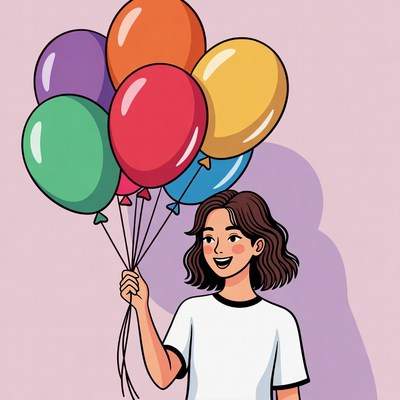 Girl holding colorful balloons