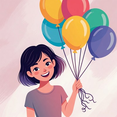 Girl holding colorful balloons