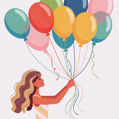 Girl holding colorful balloons