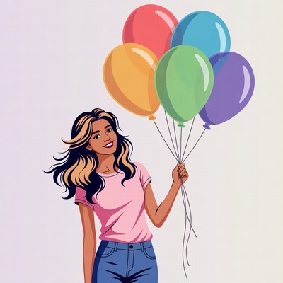Woman holding colorful balloons