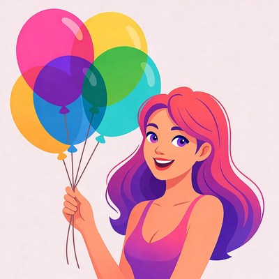 Woman holding colorful balloons