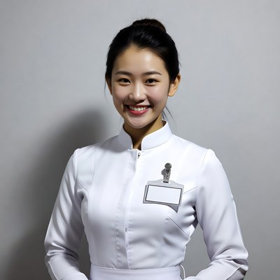 Asian nurse smiling in white uniform