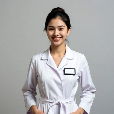 Asian nurse smiling in white uniform