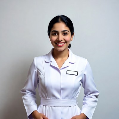 Smiling Asian nurse in white uniform