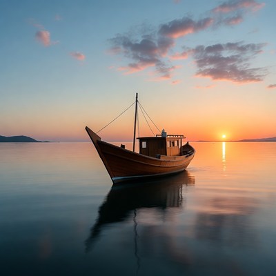 Traditional Wooden Dhow Boat at Sunset