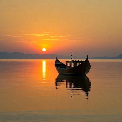 Traditional Boat Silhouette at Sunset