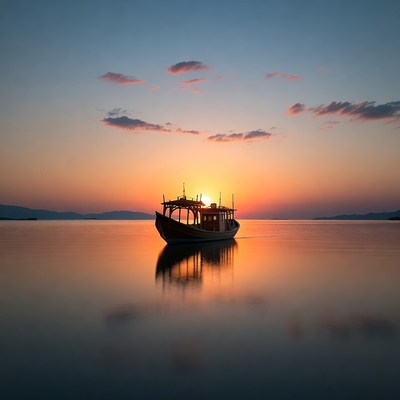 Traditional Dhow Boat at Sunset