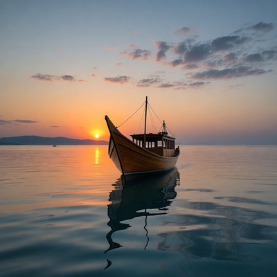 Traditional Wooden Dhow at Sunset
