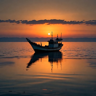 Traditional Boat Silhouette at Sunset