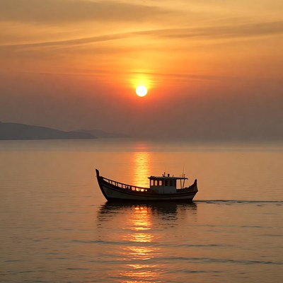 Fishing Boat at Sunset Silhouette