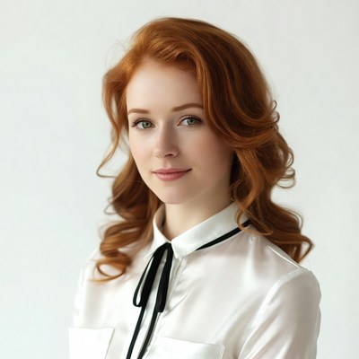 Redhead woman in white blouse