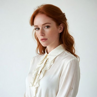 Redhead woman in white blouse