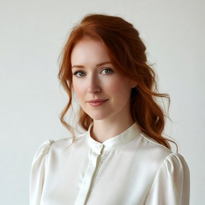 Redhead woman in white blouse
