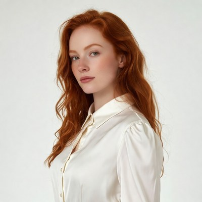 Redhead woman in white blouse