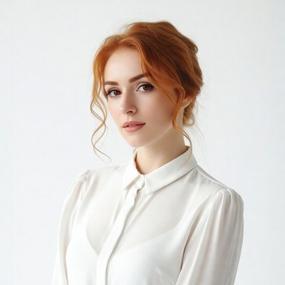 Redhead woman in white blouse