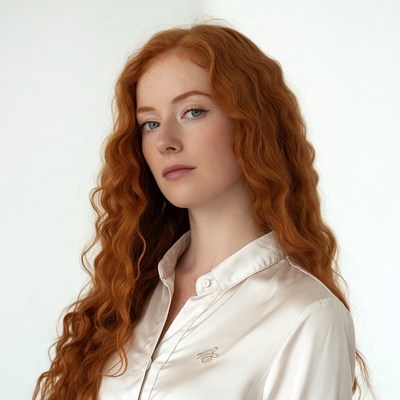 Redhead woman with long wavy hair