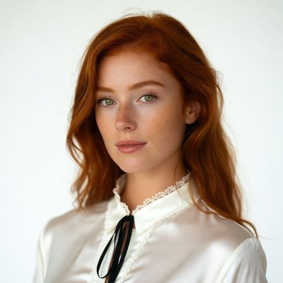 Redhead woman in white blouse