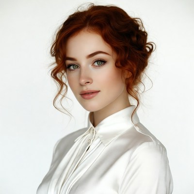 Redhead woman in white blouse