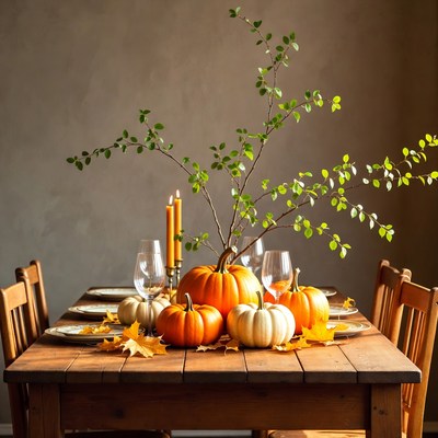 Autumn Pumpkin Centerpiece on Dining Table