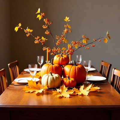 Autumn Pumpkin Centerpiece on Dining Table