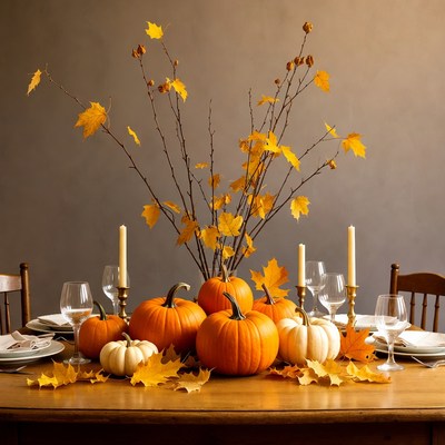 Autumn Pumpkin Centerpiece on Table