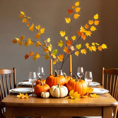 Autumn Pumpkin Centerpiece on Dining Table