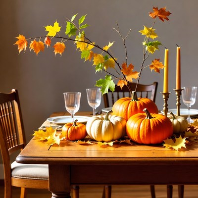 Autumn Pumpkin Centerpiece on Dining Table