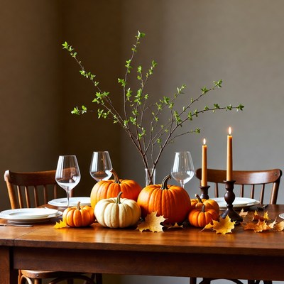 Autumn Pumpkin Centerpiece on Dining Table