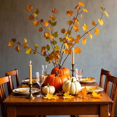 Autumn Thanksgiving Table with Pumpkins