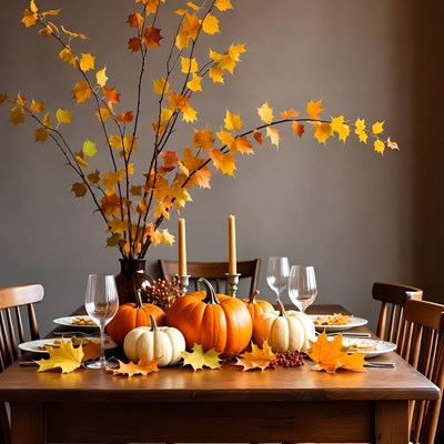 Autumn Thanksgiving Table with Pumpkins