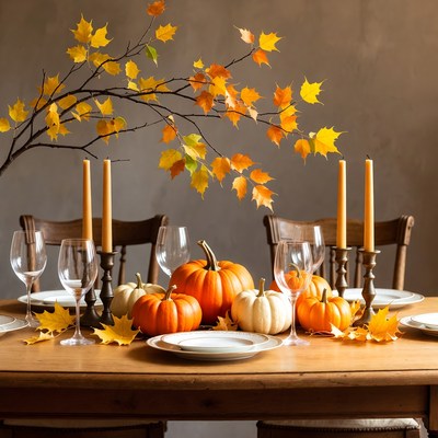 Autumn Thanksgiving Table with Pumpkins