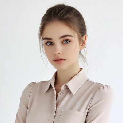 Young woman in beige blouse portrait