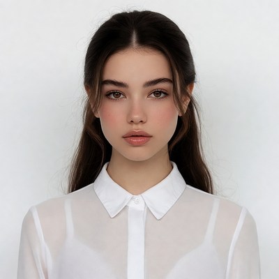 Young woman in sheer white blouse