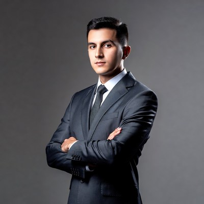 Young man in suit with arms crossed
