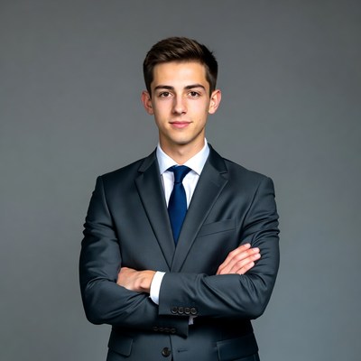 Young man in suit with arms crossed